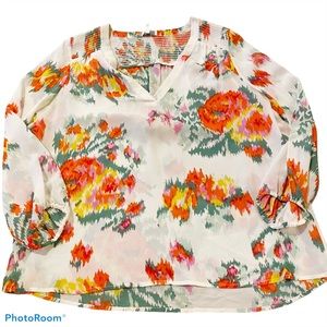 Joie floral peasant sleeve blouse with smocking S